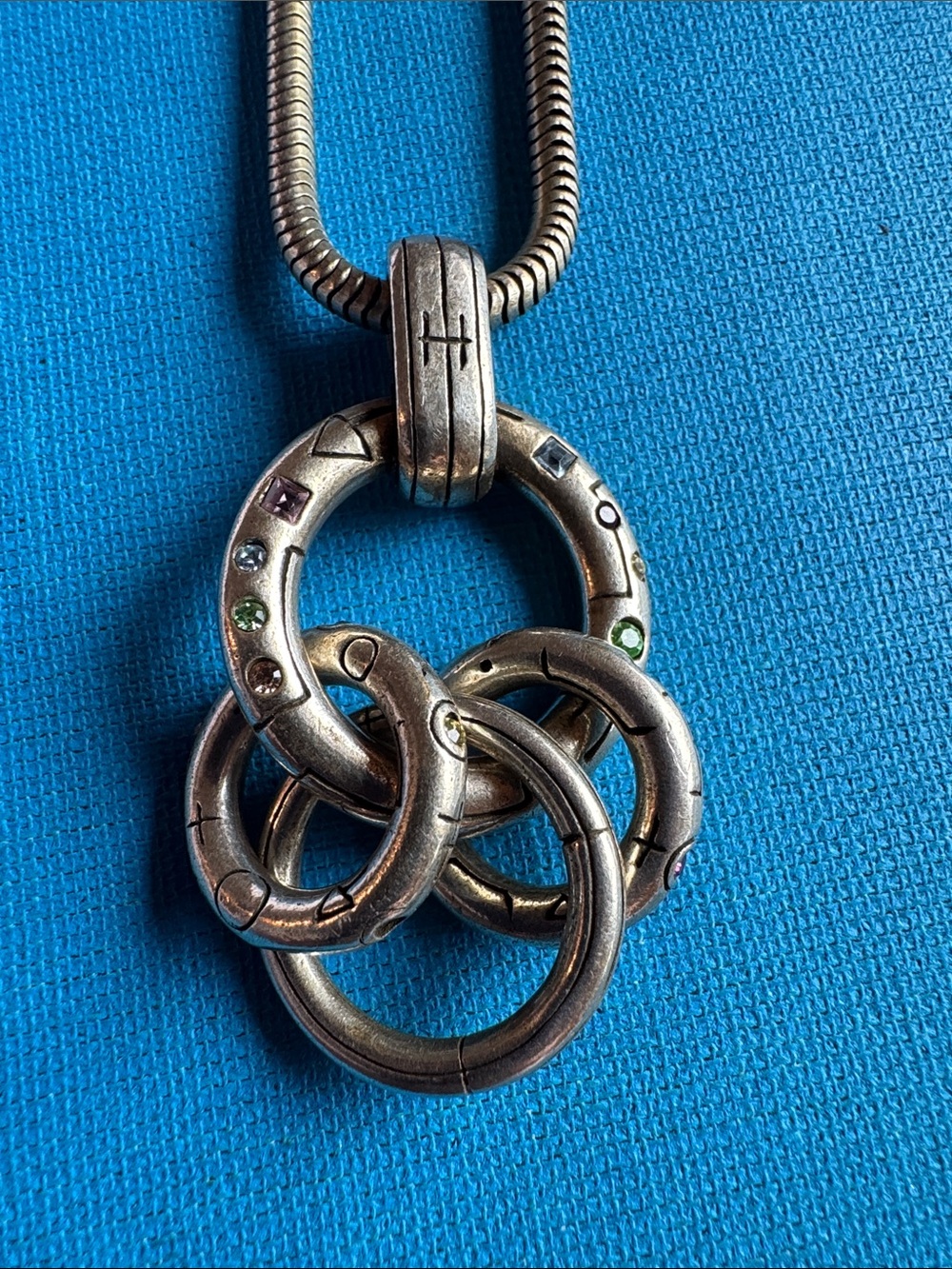 Brighton Interlock Chain Stone Ring Necklace Silver Multi Crystal - Picture 3 of 7